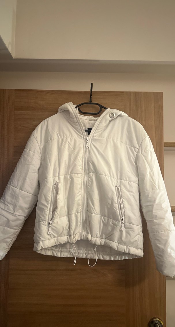 Beyaz Fermuarlı Kadın Midi Mont - Görsel 2