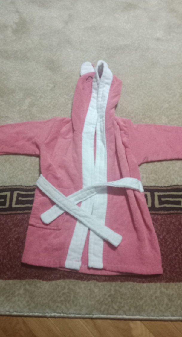 Kız Çocuk Pembe Desenli Bornoz1/2 Yaş - Görsel 3