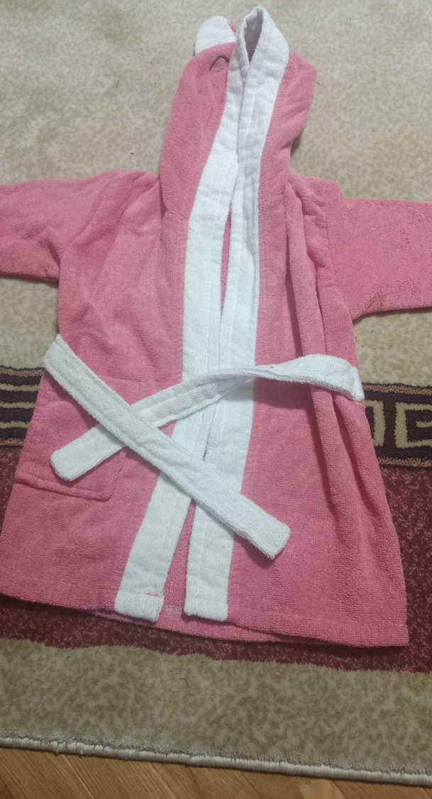 Kız Çocuk Pembe Desenli Bornoz1/2 Yaş - Görsel 4