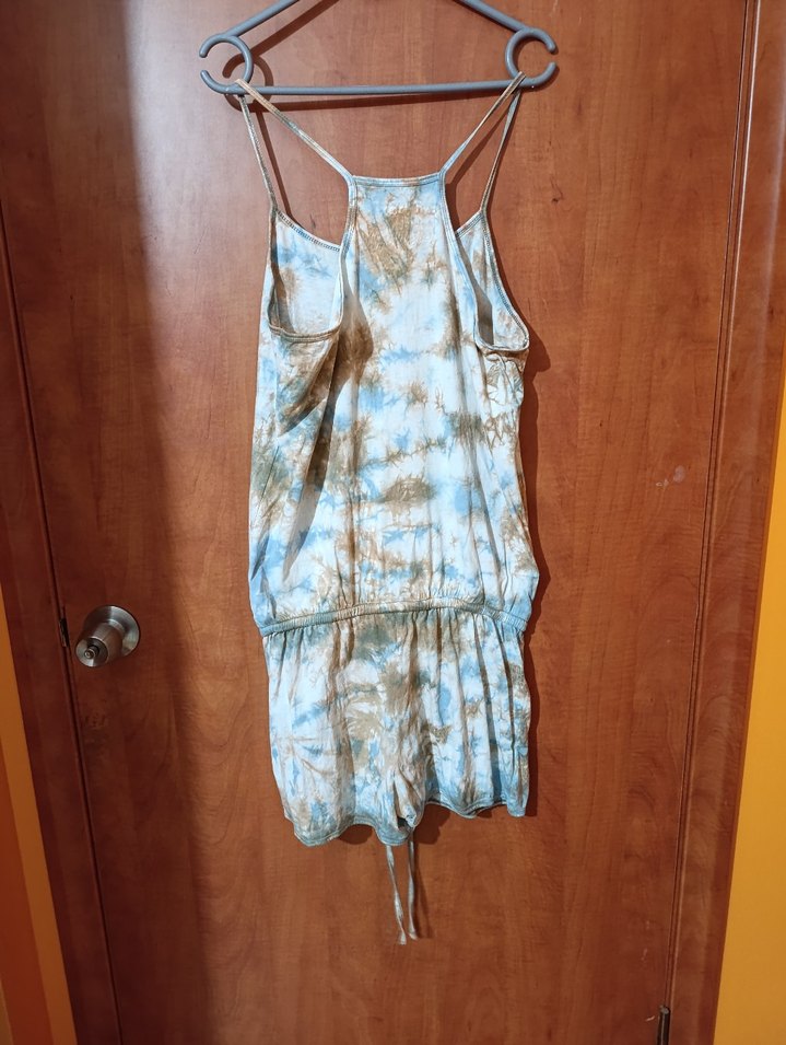 Düğmeli Bağcıklı Batik Desenli Kısa Tulum - Görsel 2