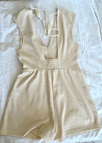 Dantel Detaylı Bohem Keten Mini Tulum - Görsel 2