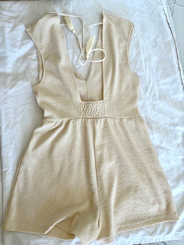 Dantel Detaylı Bohem Keten Mini Tulum - Görsel 2