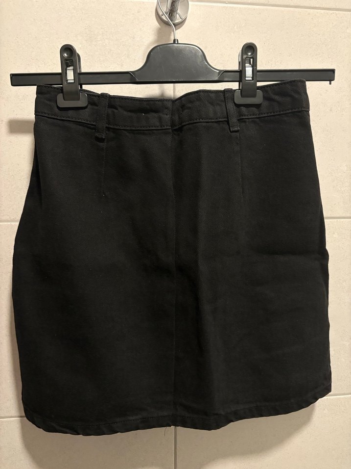 Siyah Mini Kot Etek, Kemerli, Nakışlı - Görsel 2