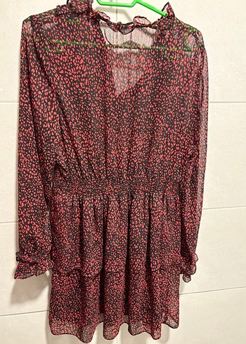 Uzun Kollu Kırmızı Fırfırlı Kadın Elbise - Görsel 5