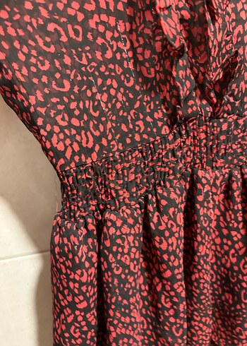 Uzun Kollu Kırmızı Fırfırlı Kadın Elbise - Görsel 4