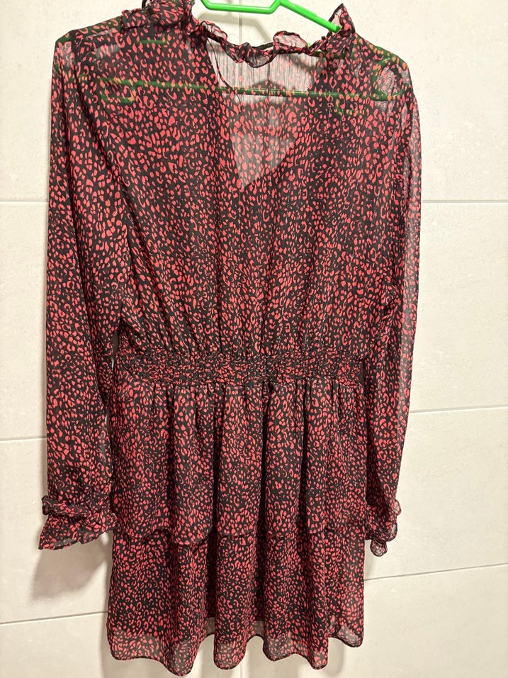 Uzun Kollu Kırmızı Fırfırlı Kadın Elbise - Görsel 5