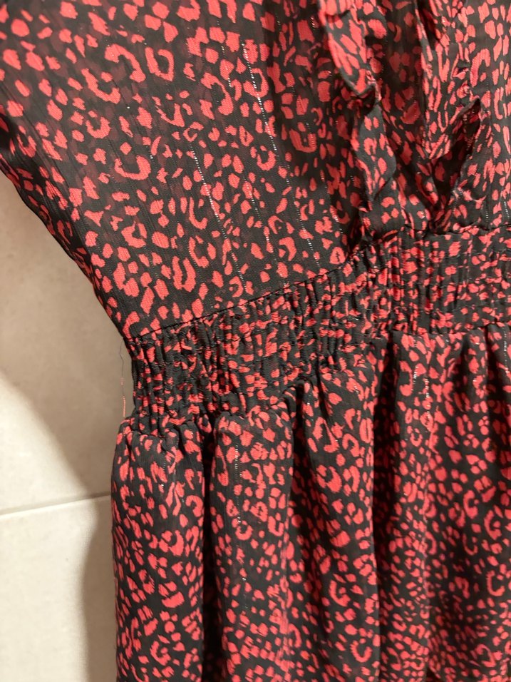 Uzun Kollu Kırmızı Fırfırlı Kadın Elbise - Görsel 4