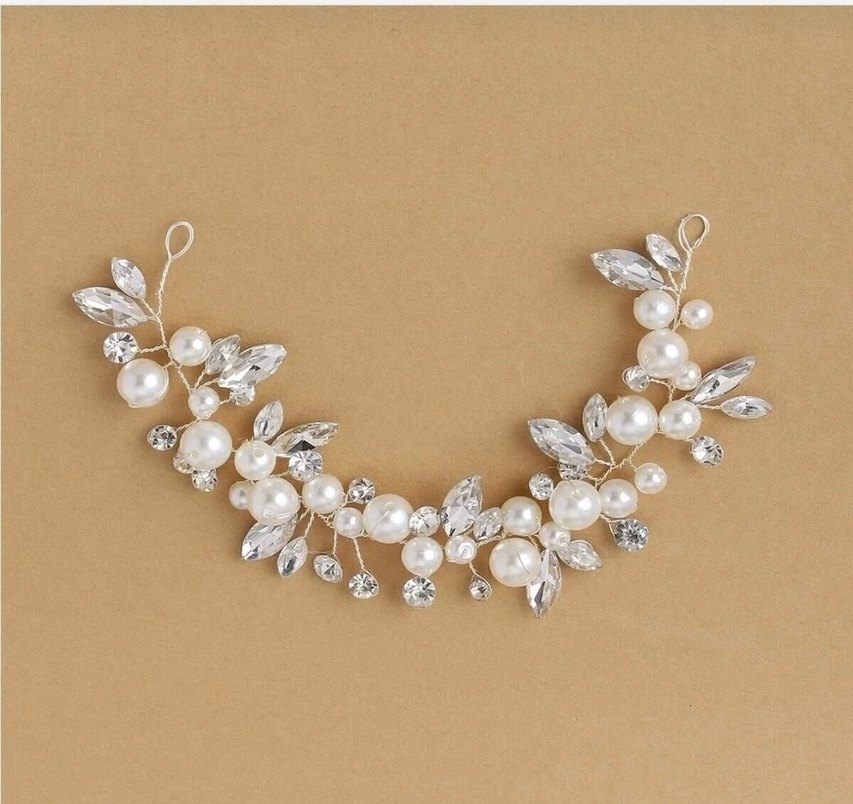 Beyaz İnci ve Taşlı Metal Saç Aksesuarı - Görsel 2