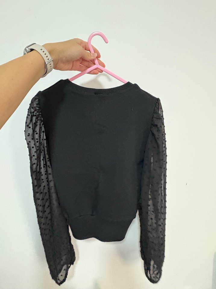 Siyah Uzun Kollu Örgü Triko Bluz - Görsel 2