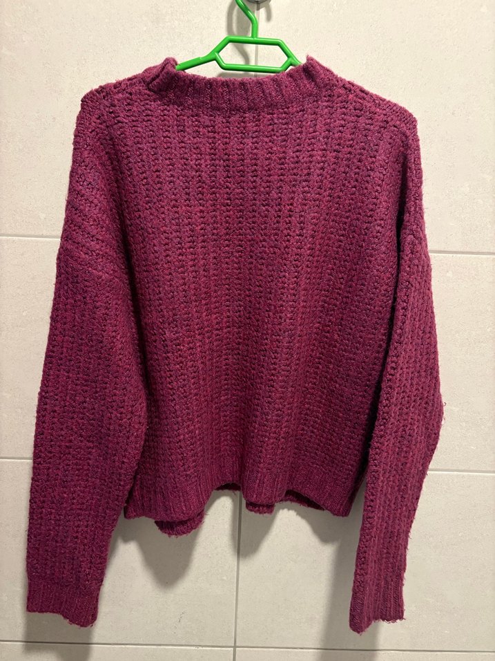 Bordo Örgü Kadın Kazak - Görsel 3