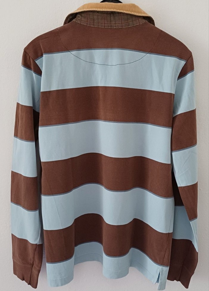 Erkek Uzun Kollu Polo Tişört Mavi-Kahverengi - Görsel 2