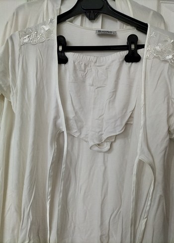 Uzun Beyaz Bohem Kadın Sabahlık takım - Görsel 2