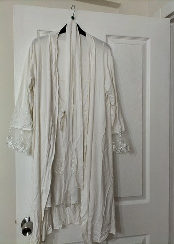Uzun Beyaz Bohem Kadın Sabahlık takım - Görsel 5