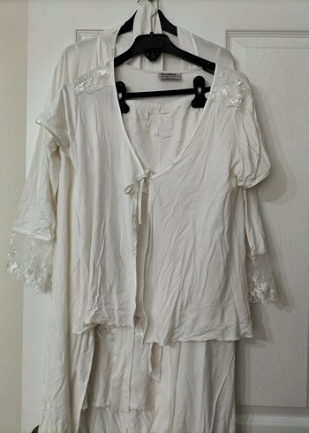 Uzun Beyaz Bohem Kadın Sabahlık takım - Görsel 3