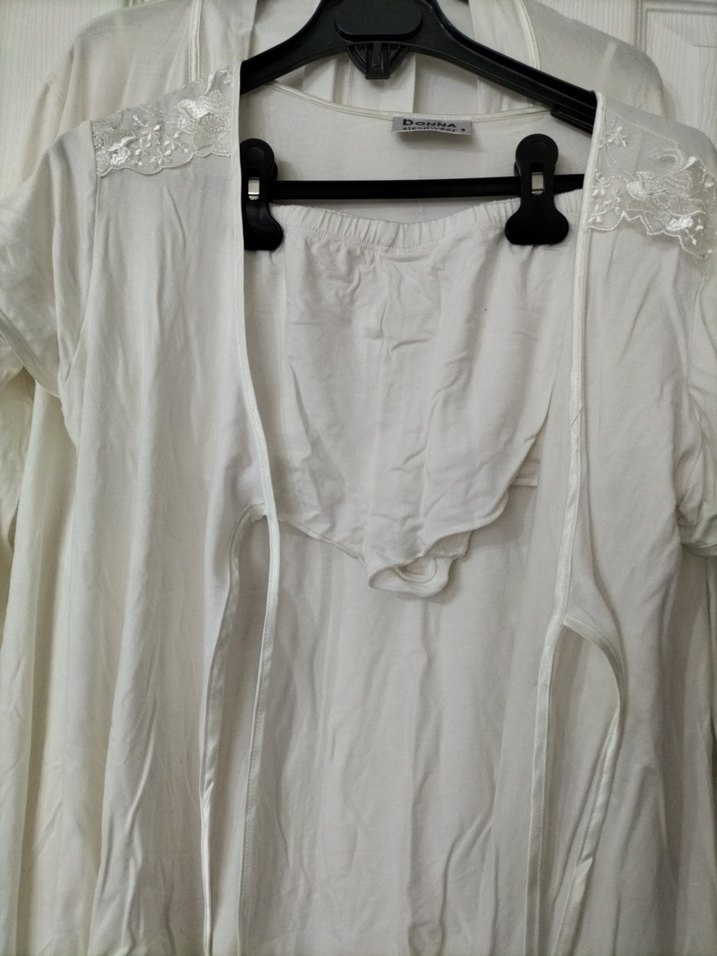 Uzun Beyaz Bohem Kadın Sabahlık takım - Görsel 2