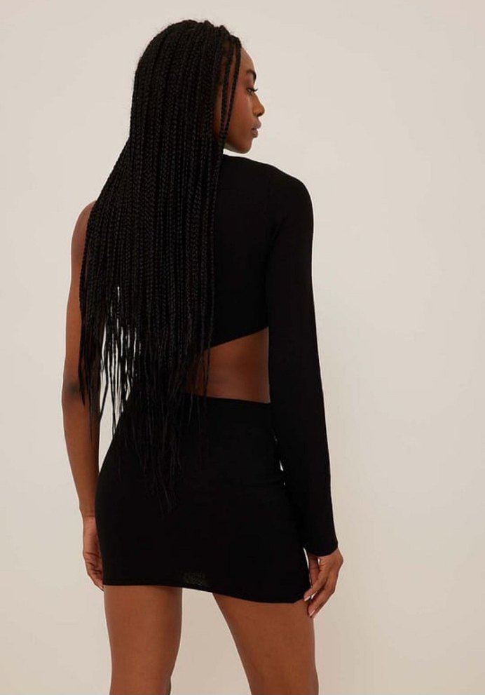 Siyah Tek Kollu Yüksek Yakalı Mini Elbise - Görsel 2