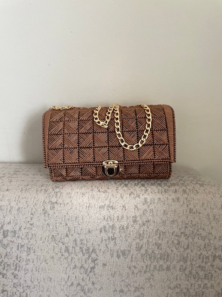 Zincir Detaylı Kahverengi Deri Kadın Çanta - Görsel 2