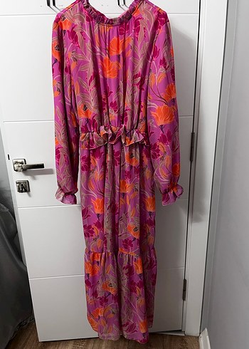 Uzun Pembe Bohem Kadın Elbise - Görsel 2