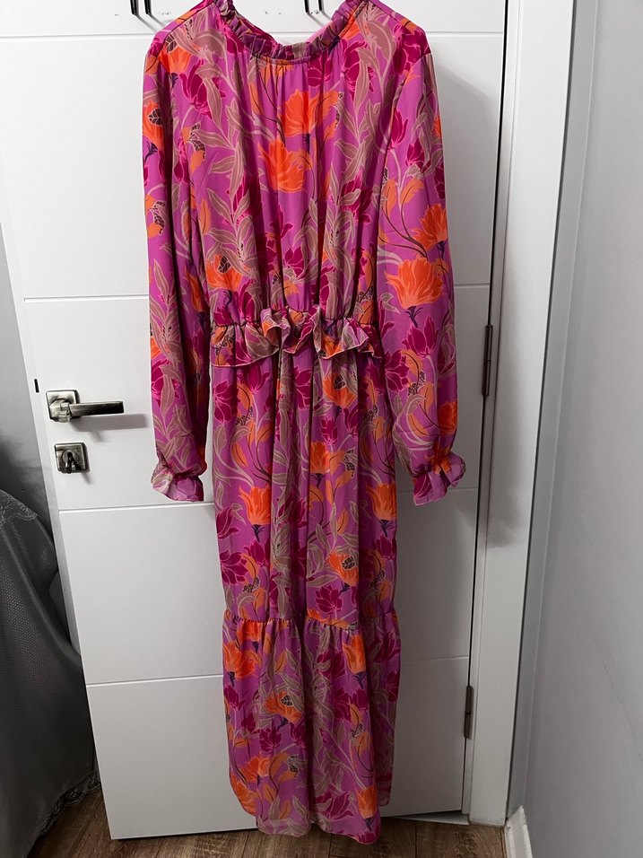 Uzun Pembe Bohem Kadın Elbise - Görsel 2