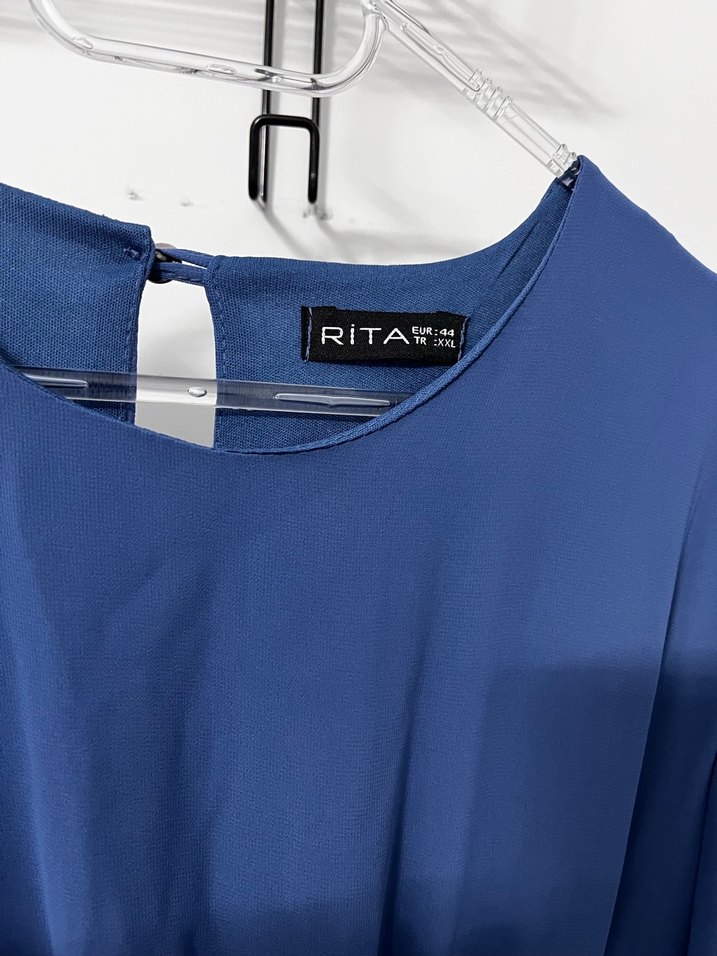 Mavi Piliseli Uzun Kollu Uzun Elbise - Görsel 4