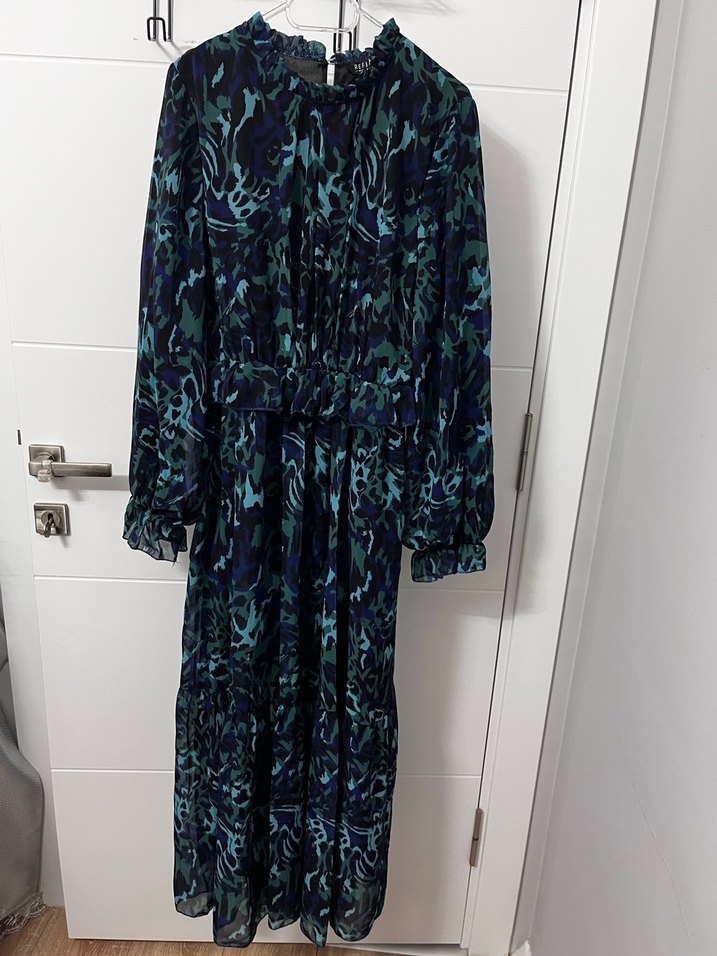 Mavi Bohem Uzun Kollu Piliseli Elbise - Görsel 2