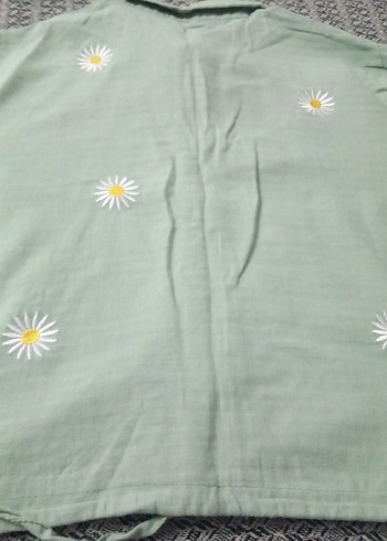 Nakışlı Düğmeli Yeşil kız çoçuk Krop  Gömlek - Görsel 6