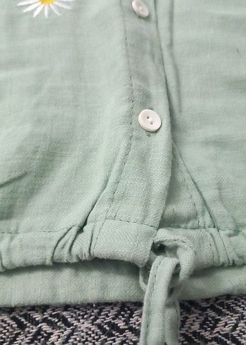 Nakışlı Düğmeli Yeşil kız çoçuk Krop  Gömlek - Görsel 5