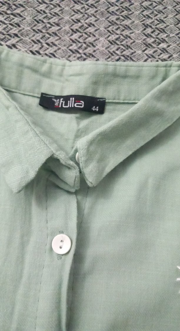 Nakışlı Düğmeli Yeşil kız çoçuk Krop  Gömlek - Görsel 4