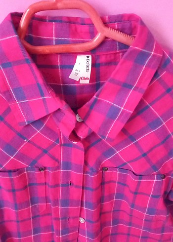 Pembe Düğmeli Uzun Kollu Kız Çocuk Gömlek - Görsel 2