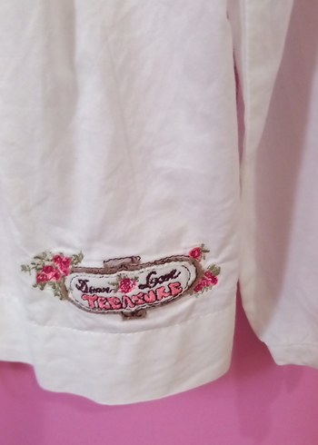 KANZ Beyaz Nakışlı Uzun Kollu Kız Gömlek - Görsel 3