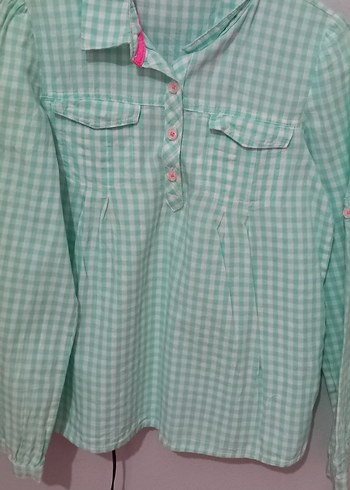 Pamuklu Düğmeli Uzun Kollu Kız çoçuk Gömlek - Görsel 6