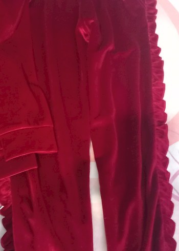 Kız çocuk Kırmızı Fermuarlı Şık Kadife  Eşofman Takımı - Görsel 4