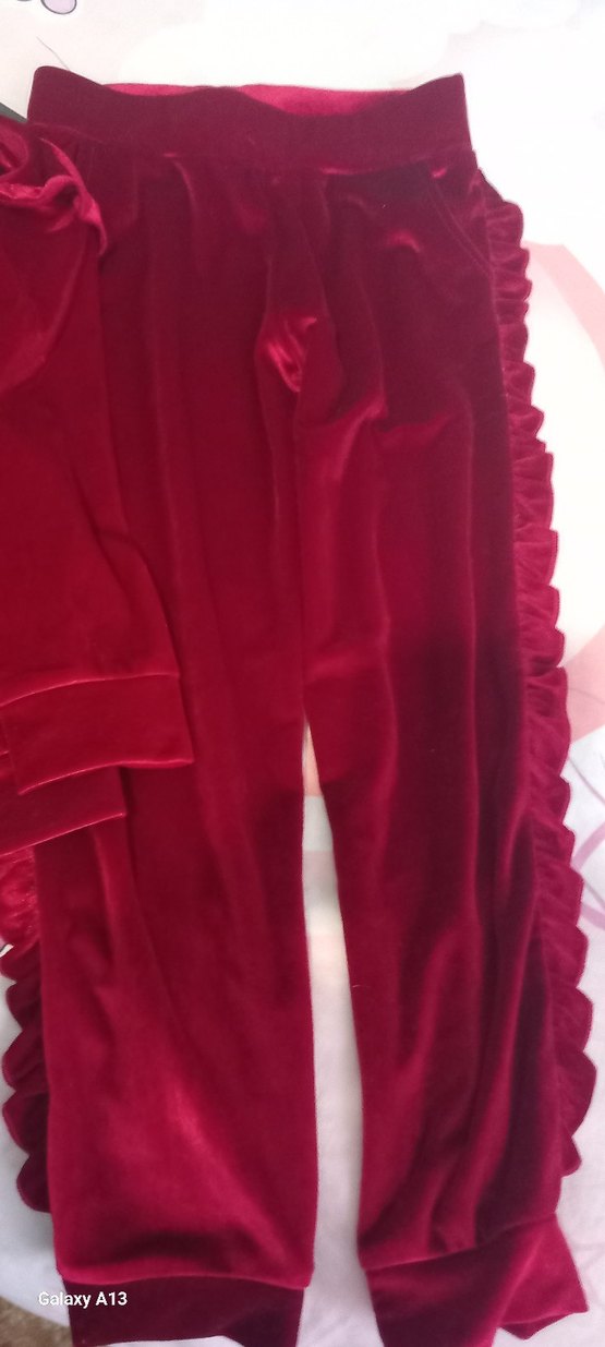 Kız çocuk Kırmızı Fermuarlı Şık Kadife  Eşofman Takımı - Görsel 4