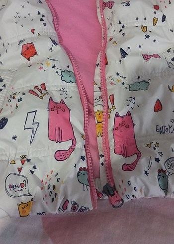 Kız Çocuk Pembe Baskılı Fermuarlı Yelek - Görsel 2
