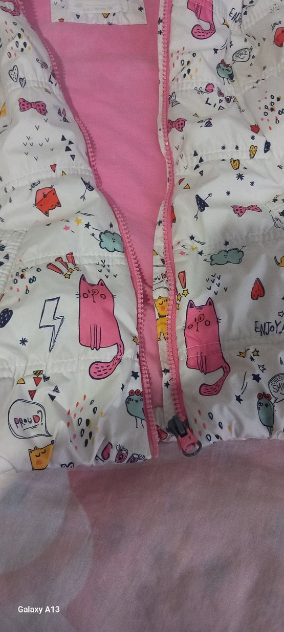 Kız Çocuk Pembe Baskılı Fermuarlı Yelek - Görsel 2