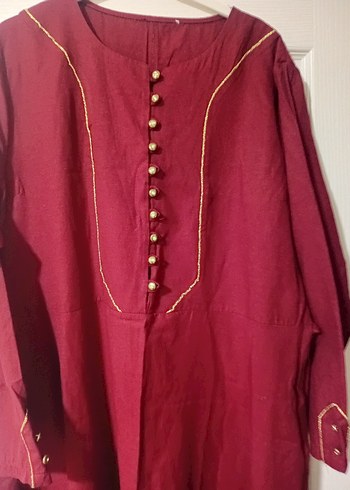 Bordo Uzun Kollu İşlemeli Kadın Tunik - Görsel 2