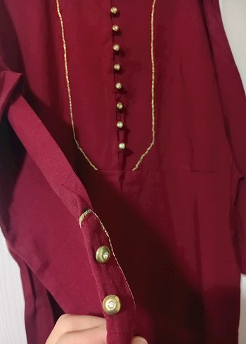 Bordo Uzun Kollu İşlemeli Kadın Tunik - Görsel 4