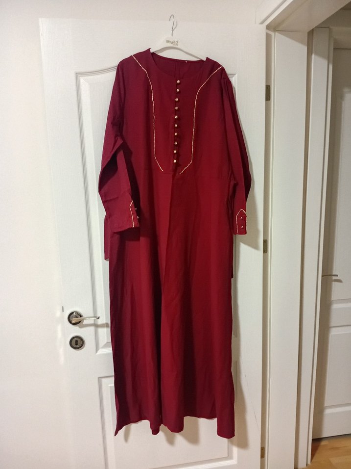 Bordo Uzun Kollu İşlemeli Kadın Tunik - Görsel 3