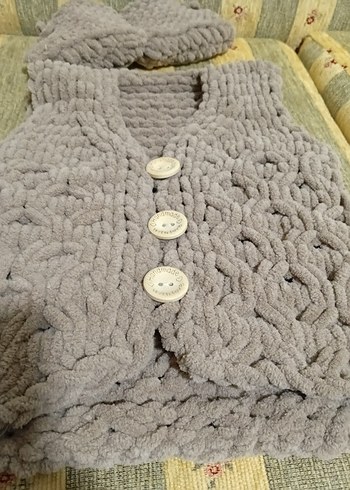 Gri Örgü Kolsuz Mini Bohem Kazak - Görsel 3