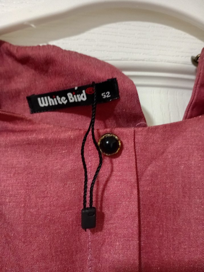 Bordo Uzun Kol Fırfırlı Keten Elbise - Görsel 3