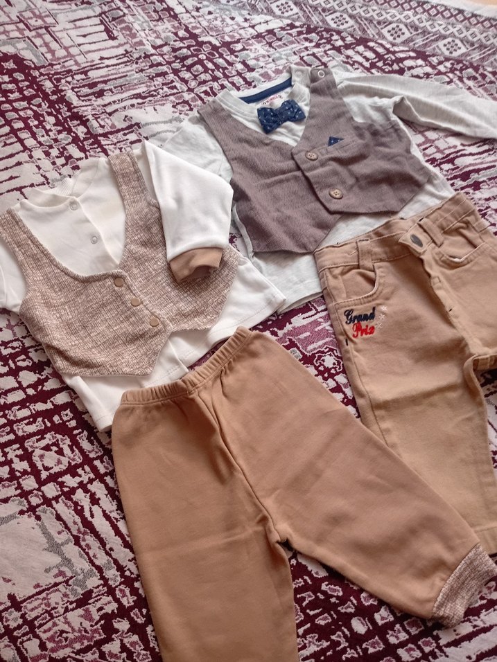 Düğmeli Kahverengi Bebek Erkek Takımı - Görsel 2