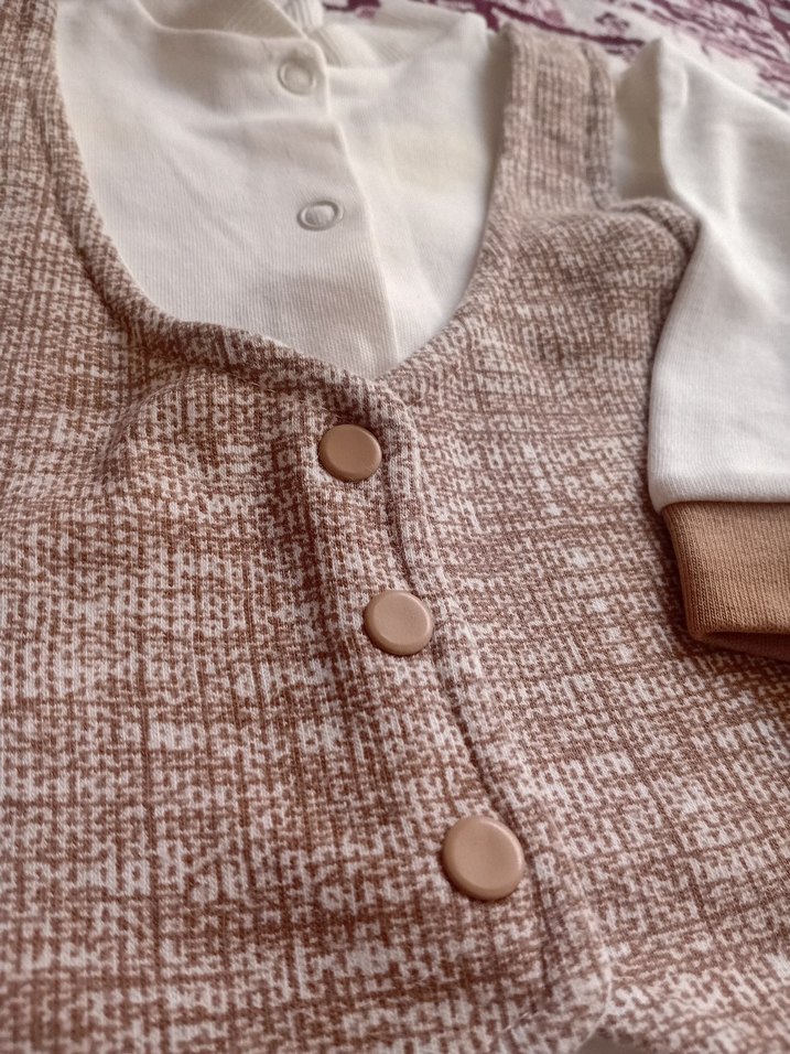 Düğmeli Kahverengi Bebek Erkek Takımı - Görsel 4
