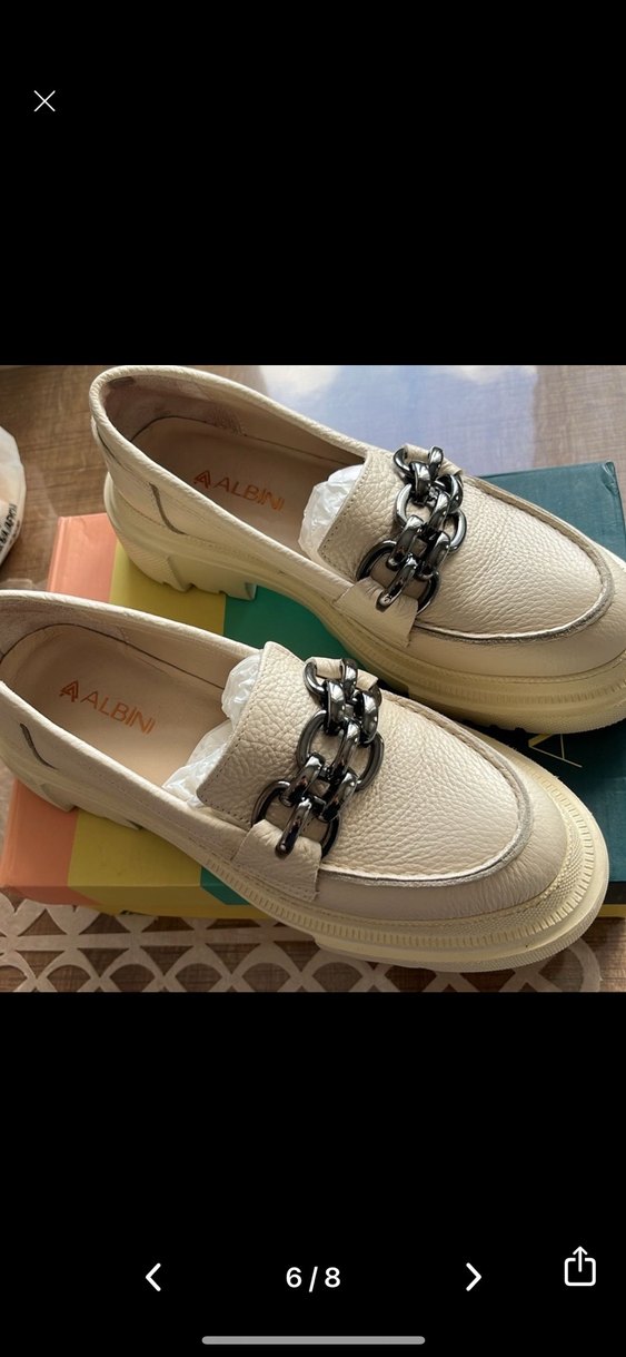 Zincir Detaylı Gri Beyaz Kadın Loafer - Görsel 5