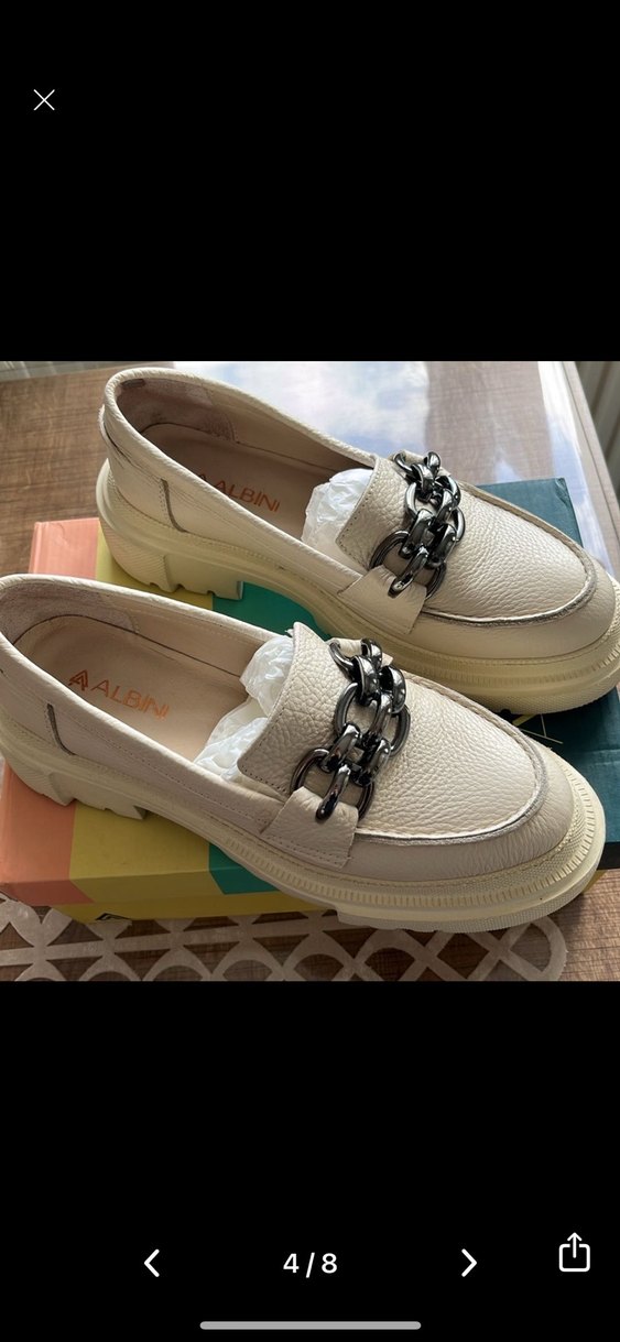 Zincir Detaylı Gri Beyaz Kadın Loafer - Görsel 3