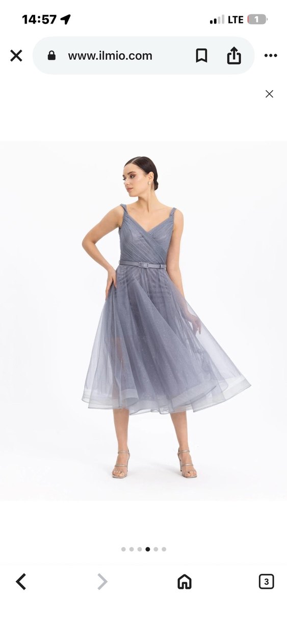 Gri Drapeli Midi Abiye Elbise - Görsel 5