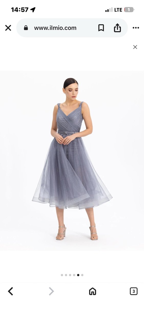 Gri Drapeli Midi Abiye Elbise - Görsel 4