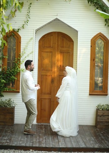 Beyaz Tesettür Gelinlik - Görsel 7