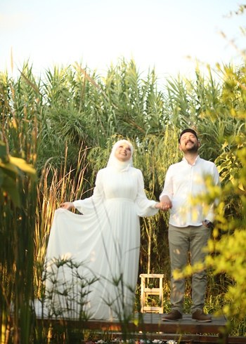 Beyaz Tesettür Gelinlik - Görsel 3