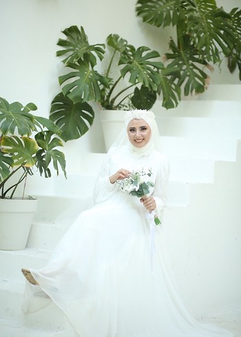 Beyaz Tesettür Gelinlik - Görsel 5