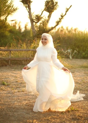 Beyaz Tesettür Gelinlik - Görsel 16